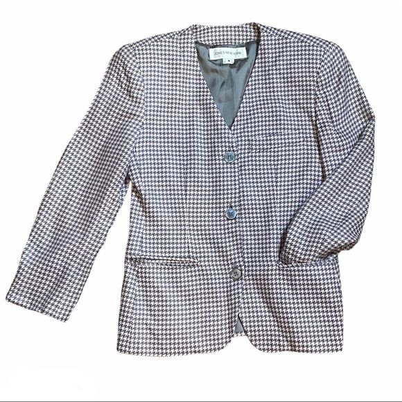 Jones New York Pink & Gray Houndstooth Blazer Sz 4 - Picture 4 of 14
